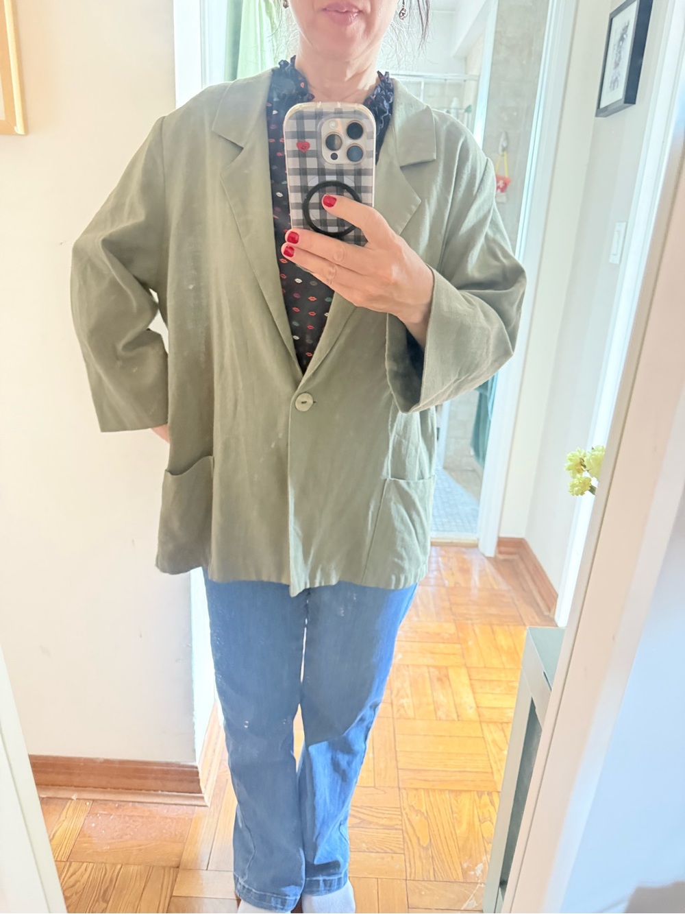 Vintage single button green soft blazer L
